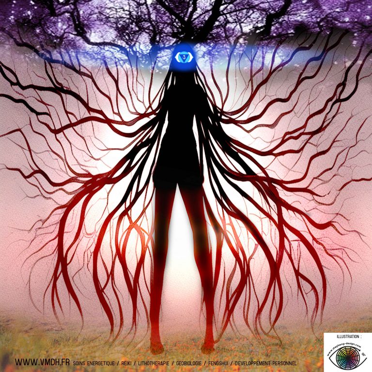 représentation de l'emplacement du chakra du 3e Oeil dans le corps humain